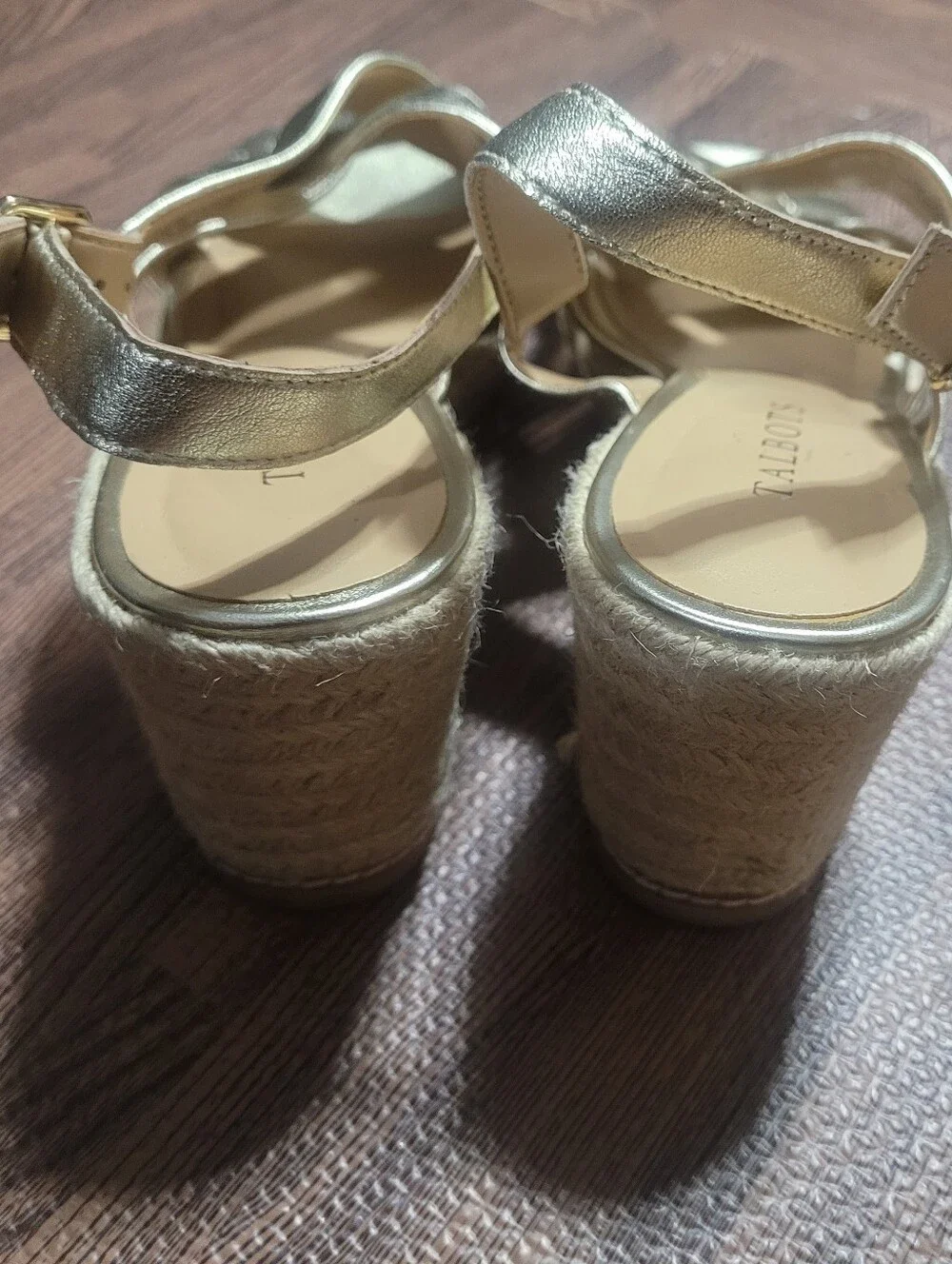 Talbots Gold Espardrille Wedge Strappy Sandals Size 8.5M Slingback